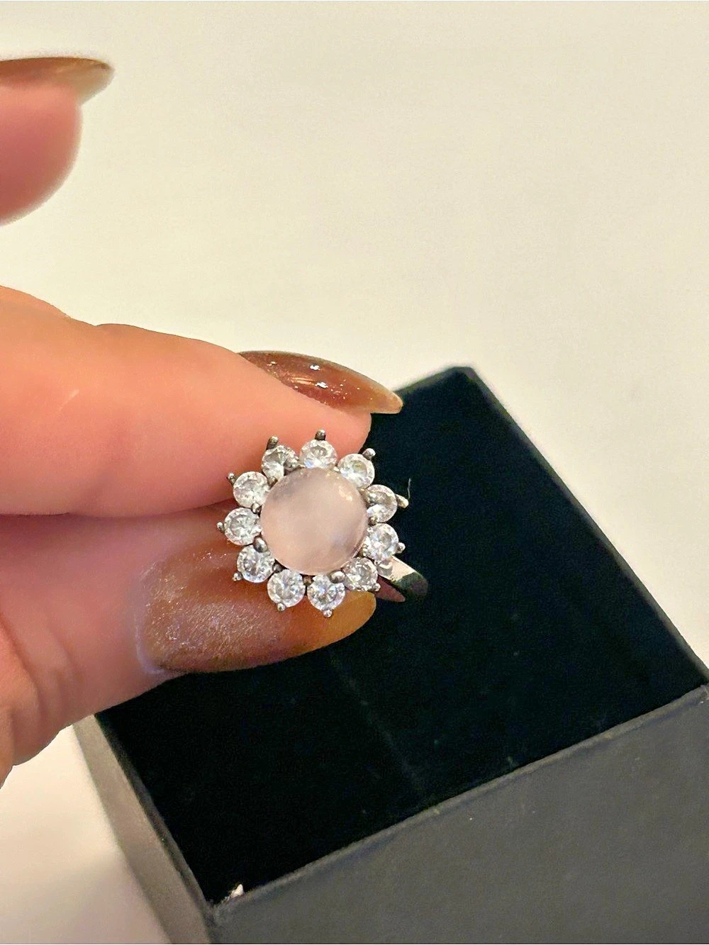 Pink Stone Halo Ring Size 6